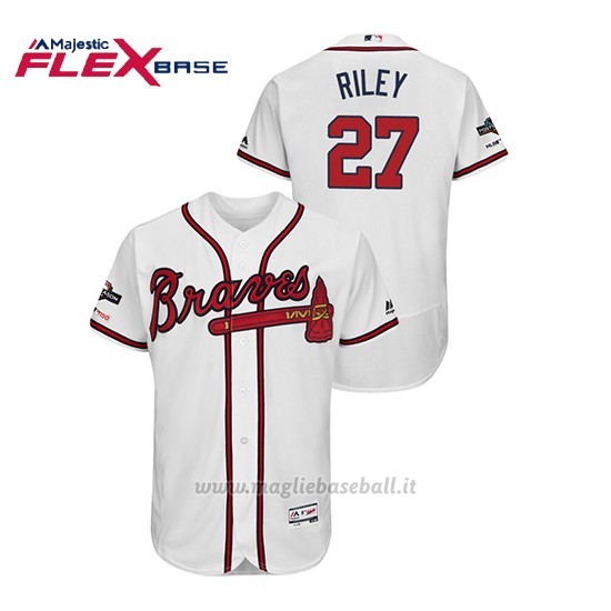Maglia Baseball Uomo Atlanta Braves 27 Austin Riley 2019 Postseason Flex Base Bianco